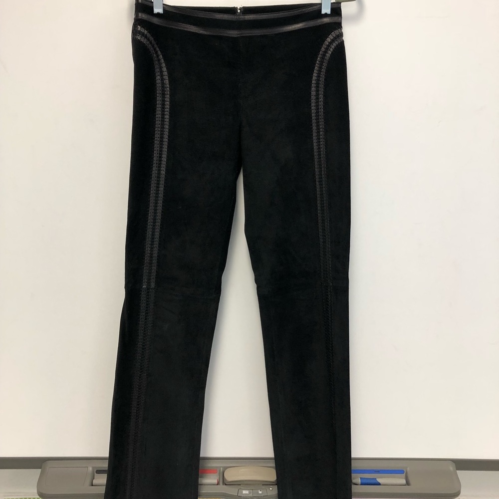Kenneth Cole Leather Trimmed Black Suede Pants